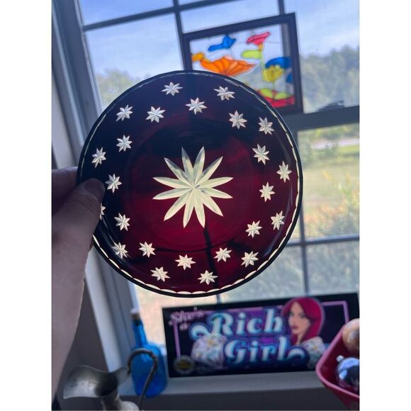 Antique Bohemian Glass Amethyst Cut To Clear Glass Bowls/Trays Lot of 2 - Picture 2 of 2